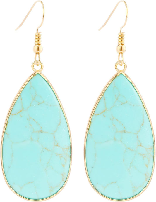 BaubleStar Natural Crystal Healing Stone Teardrop Dangle Earrings for Women | Lightweight Quartz Drop Earrings for Daily Wear, Multiple Colors Available