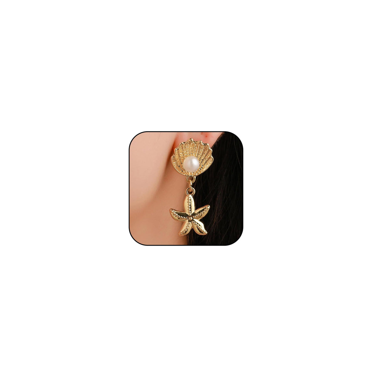 Seashell Starfish Earrings for Women Pearl Drop Beach Jewelry Ocean Themed Accessories for Tropical Vacation Outfits Summer Beachy Style Enhancer Boho Cruise Wear Sea Shell Dangle Dainty Statement