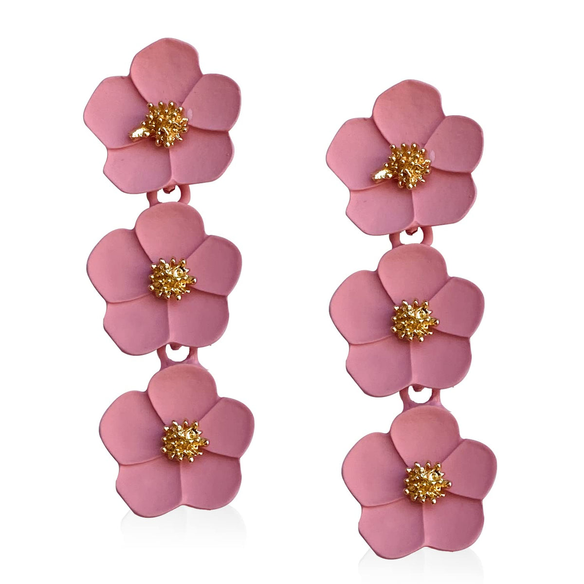 Boho Flower Stud Earrings with White Pearl - Daisy Dangle Drop Earrings with Gold Flower Bud