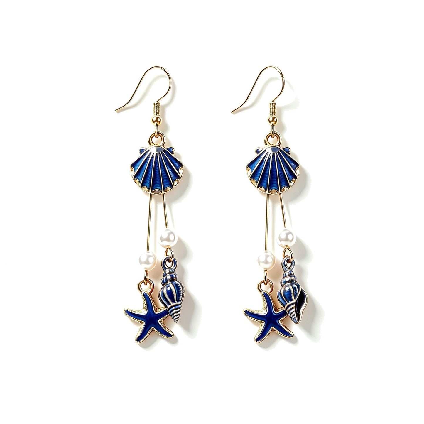 Gold Starfish Shell Dangle Drop Earrings Summer Beach Jewelry for Women | Boho Conch Shell Drop Earrings Ocean Beach Jewelry for Summer Vacation Outfits Accessories