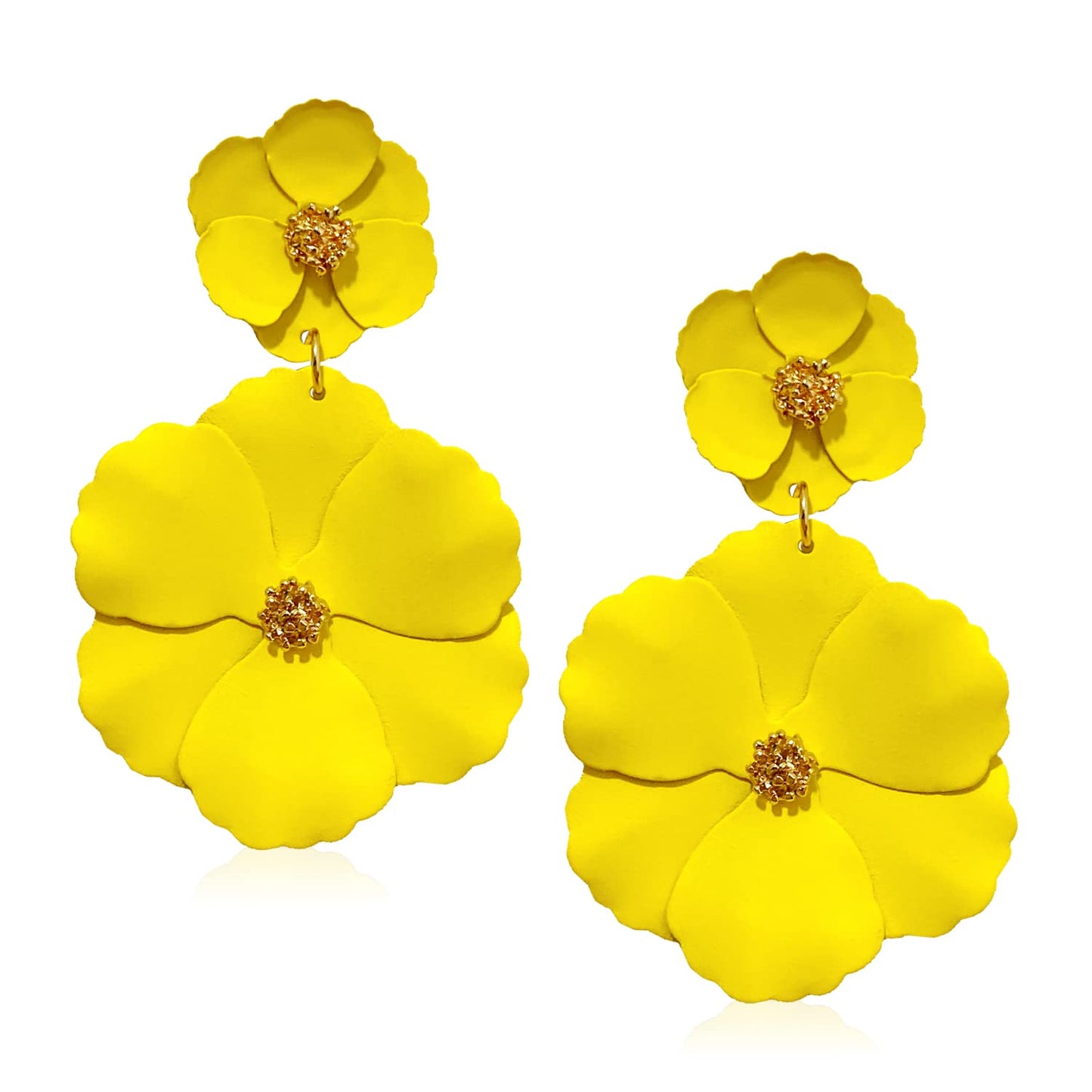 Boho Flower Stud Earrings with White Pearl - Daisy Dangle Drop Earrings with Gold Flower Bud