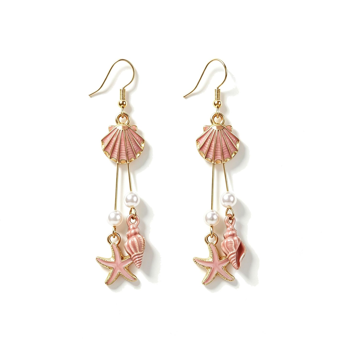 Gold Starfish Shell Dangle Drop Earrings Summer Beach Jewelry for Women | Boho Conch Shell Drop Earrings Ocean Beach Jewelry for Summer Vacation Outfits Accessories