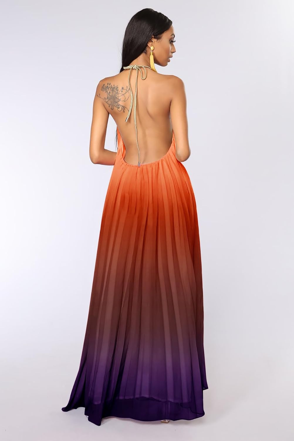 Paintcolors Women's Halter Sleeveless Long Maxi Dress Backless Casual Loose Ombre Summer Beach Chiffon Flowy Sundress