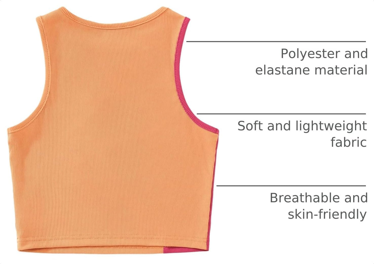 SweatyRocks Women's Summer Ribbed Knit Sleeveless Vest Color Block Crop Tank Top