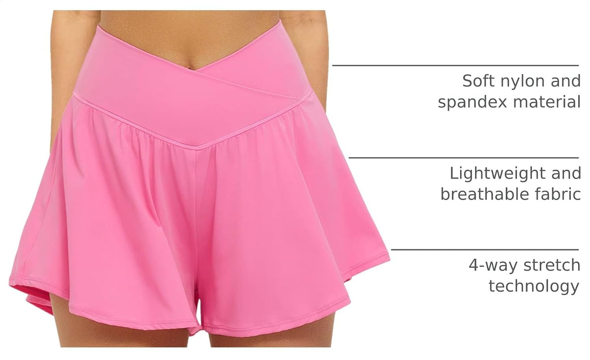 FireSwan Crossover Athletic Shorts for Women 2 in 1 Flowy Running Shorts with Pockets Spandex Butterfly Workout Tennis Skorts