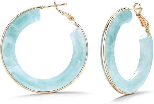 Resin Gold Hoop Earrings Leverback Chunky Statement Drop Vintage Jewelry | Acrylic Hypoallergenic Dangle Huggie Summer Fun Colorful Unique Big Funky Vacation Festivel Prom Dressy Outfits for Women