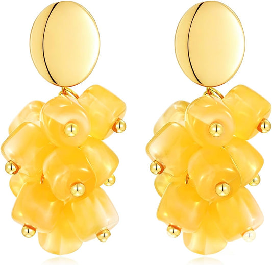 Lightweight Acrylic Bead Cluster Drop Statement Earrings for Women Summer Beach Vacation Dangle Boho Jewelry Gift