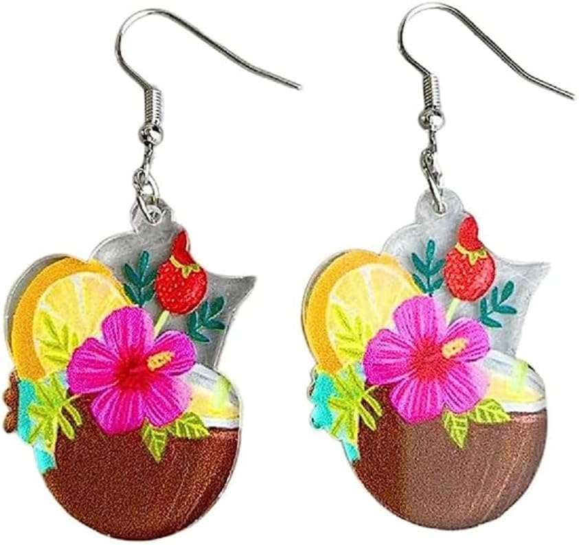 Hawaiian Cocktail Drink Earrings Bohemia Colorful Cute Wineglass Drop Dangle Earrings for Women Summer Beach Party Vacation Earrings Holiday Jewelry Gift