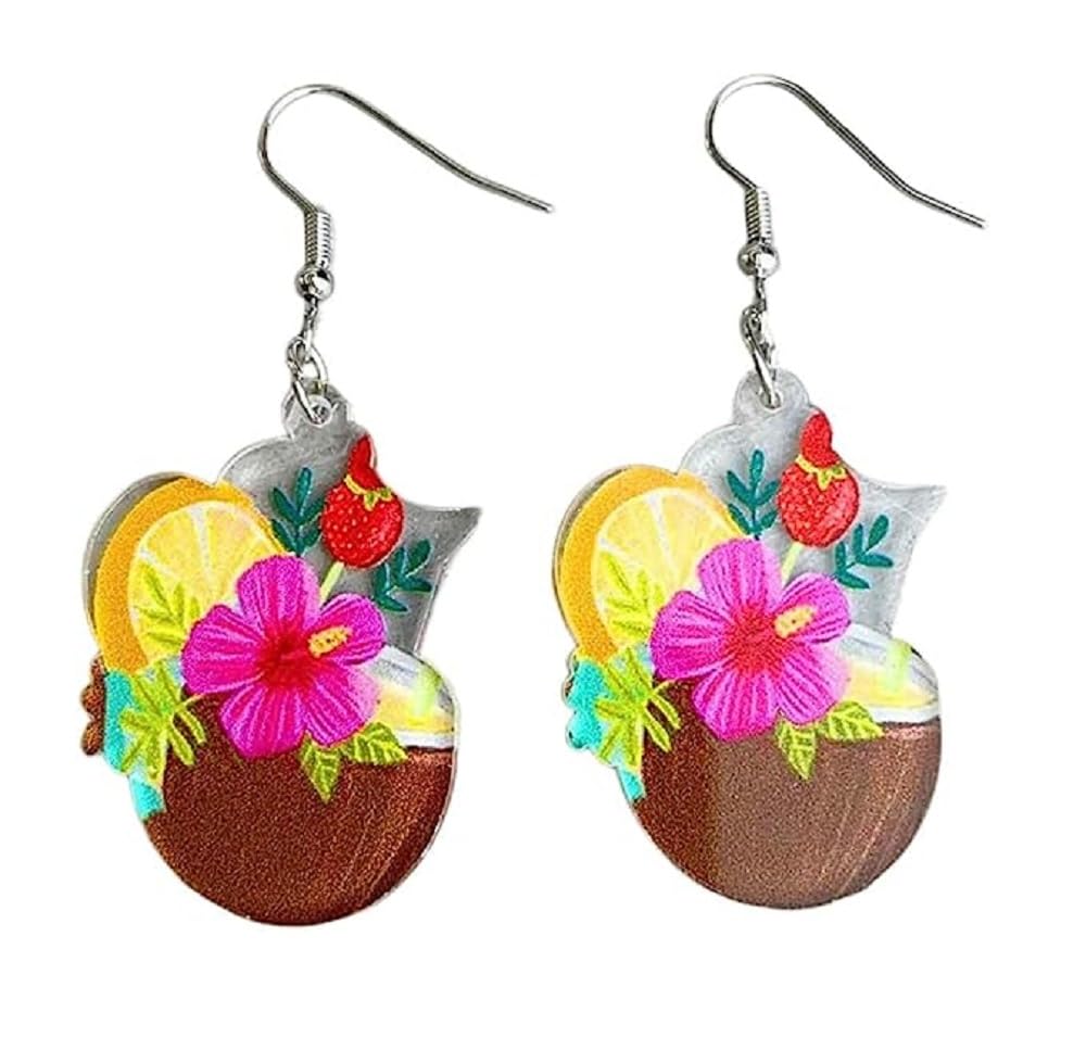 Hawaiian Cocktail Drink Earrings Bohemia Colorful Cute Wineglass Drop Dangle Earrings for Women Summer Beach Party Vacation Earrings Holiday Jewelry Gift