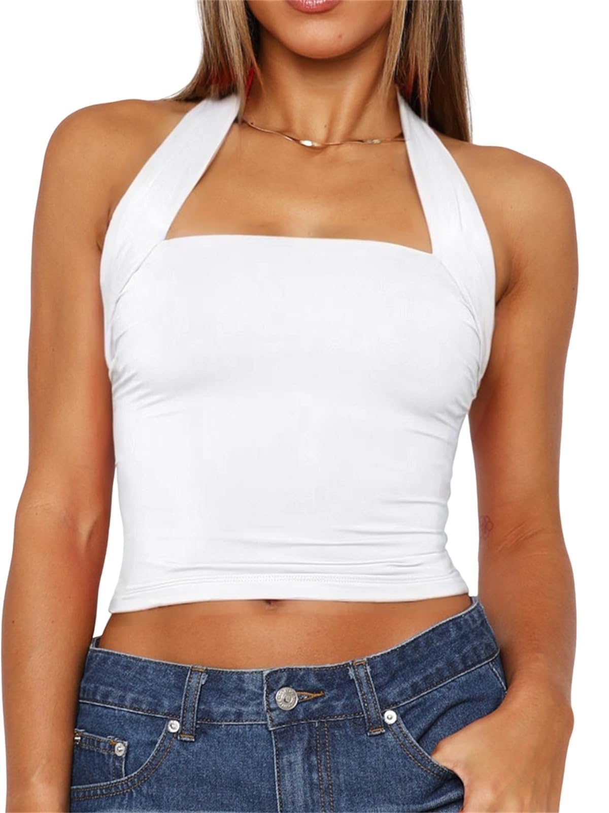 TiulZial Women Sexy Halter Neck Backless Tank Top Open Back Sleeveless Slim Fit Y2k Summer Tops