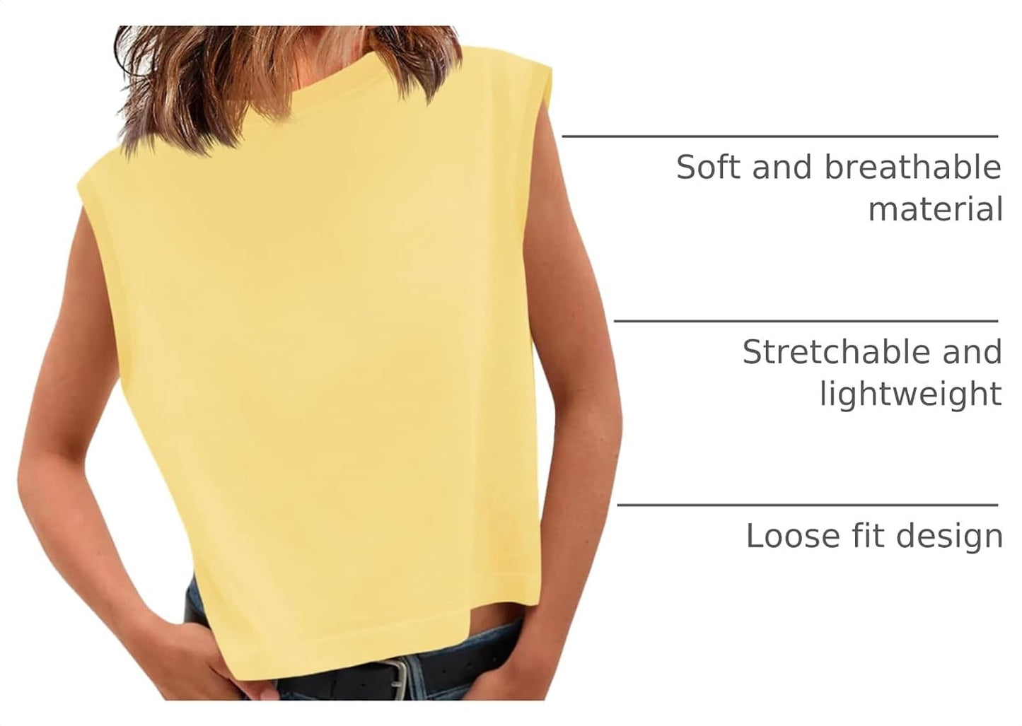 Tankaneo Womens Cropped Cap Sleeve Tank Tops Summer Basic Tee Shirts | Muscle Tank, Crew Neck, Sleeveless Shirts, Loose Fit, Casual Trendy, Boxy