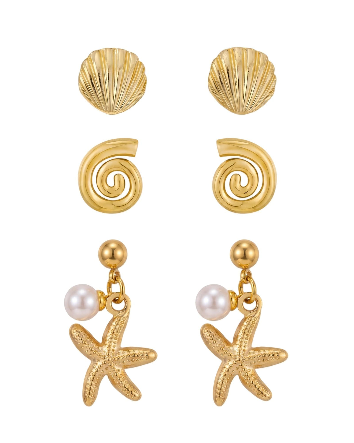 Seashell Starfish Earring for Women | 3 Pairs Ocean Seashell Earring, Summer Beach Vacation Jewelry Accessories