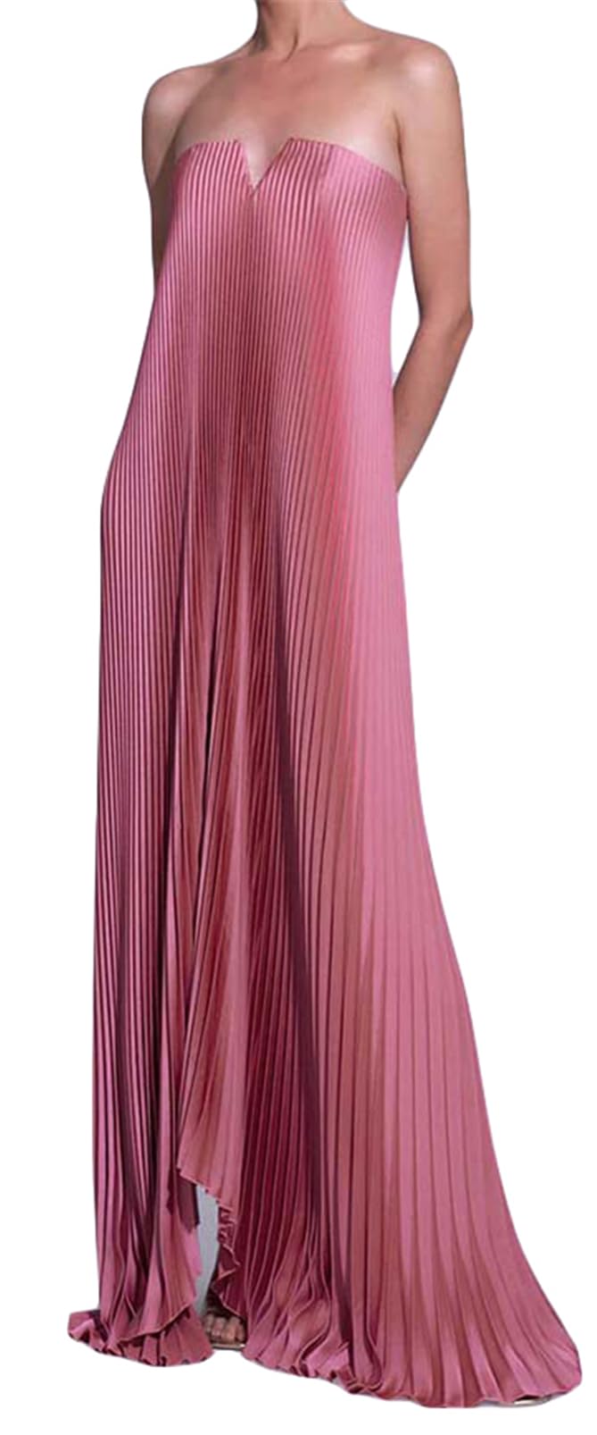Qikaka Women's Sleeveless Off Shoulder Satin Pleated Ruffles Bodycon Sexy Nightclub Party Dress