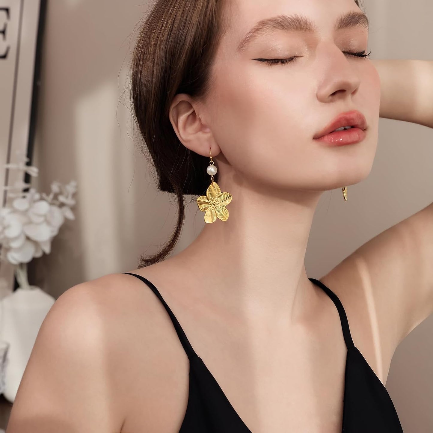 Gold Flower Statement Earrings for Women, Large Chunky Bohomian Summer Beach Floral Earring, Irregular Bold Exaggerated Earrings