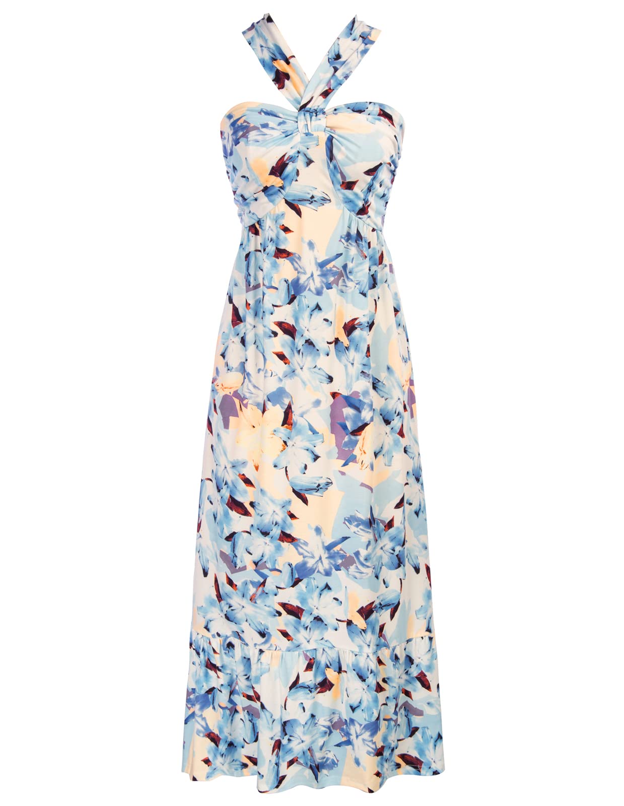 GRACE KARIN Womens Summer Floral Halter Boho Maxi Dresses | 2026 Flowy Criss Cross A Line Long Sundress Casual Tropical Vacation Beach Clothes Wedding Guest Dress With Pocket