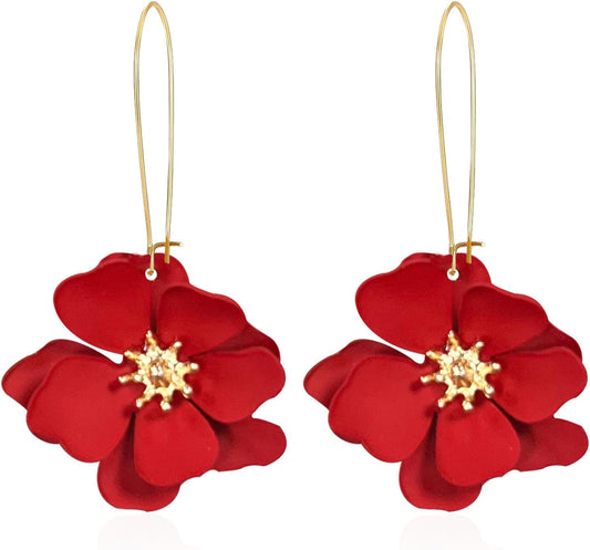 Bohemian Daisy Flower Matte Floral Long Petal Drop Dangle Earrings Layered Tiered for Women Chic Boho Wedding Jewelry