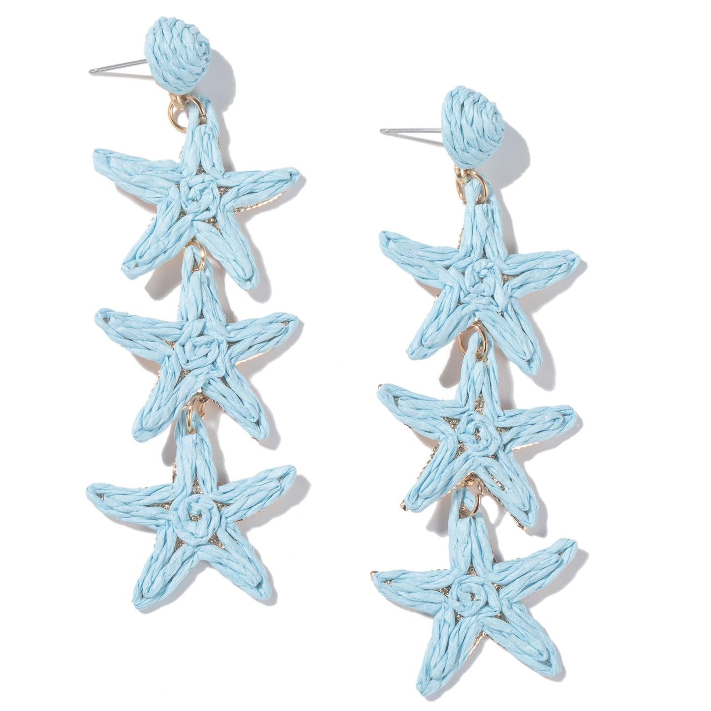 Raffia Starfish Seashell Dangle Drop Earrings Boho Summer Beach Jewelry | Fun Colorful Chunky Statement Long Big Shell Accessories Beachy Tropical Vacation Outfits for Women Trendy