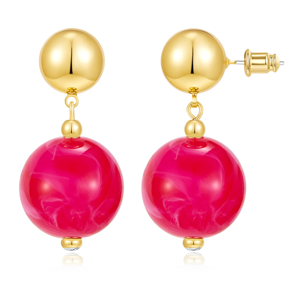 14K Gold Plated Chunky Beaded Earrings for Women Trendy Dangle Statement Stud Earring Dainty Summer Beach Womens Earings Big Boho Charm Jewelry Vacation Gift
