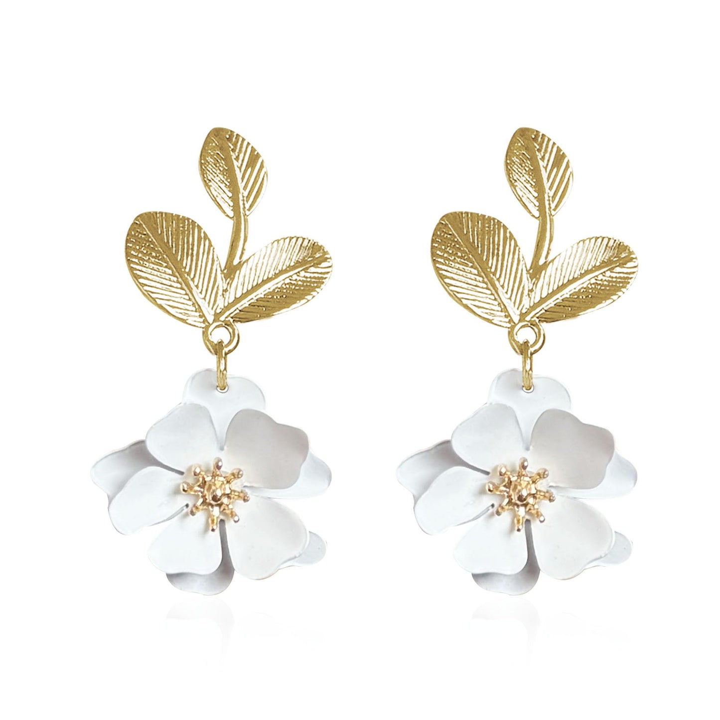 Boho Flower Earrings for Women Cute Dangle Drop Gold Leaf Floral Studs Hook Statement Jewelry Sweet Earrings