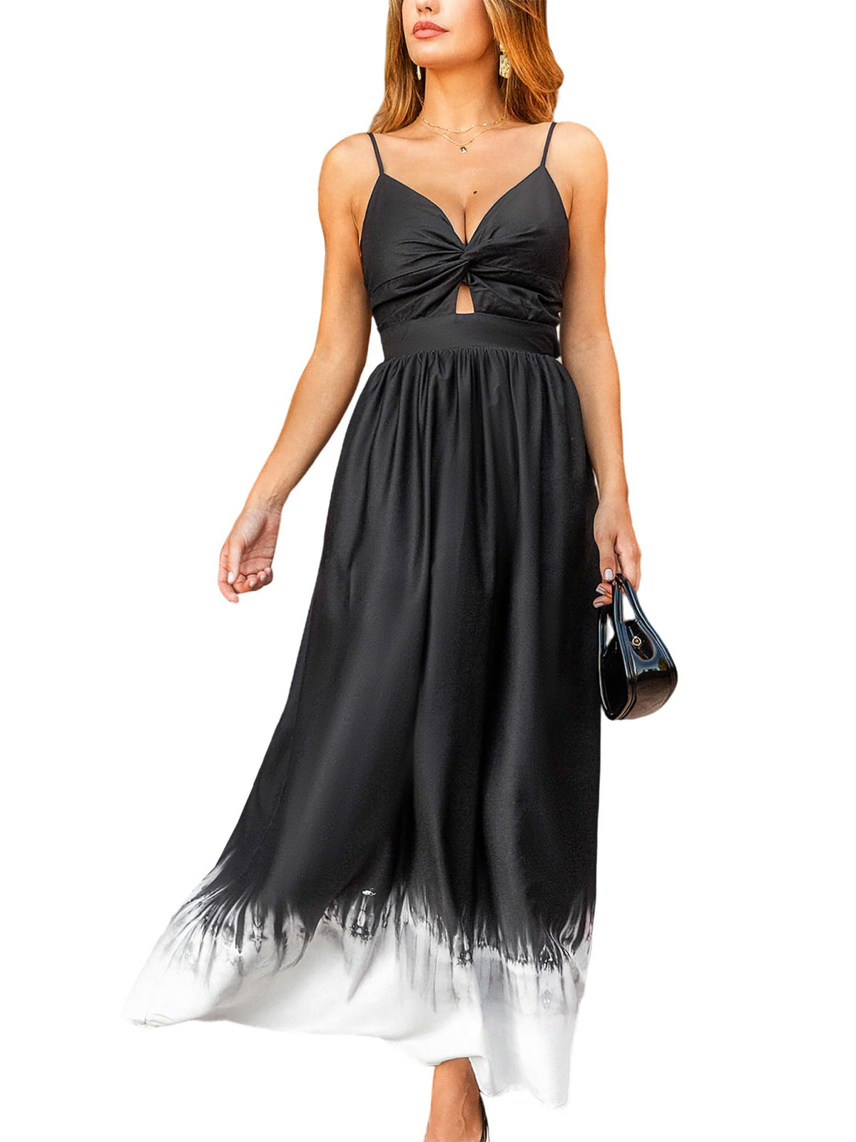 CUPSHE Women's V Neck Twisted Pleated Cutout Backless Formal Maxi Dress | Sleeveless, Self Tie Back, Adjustable Spaghetti Straps, Open Back, Casual Flowy Long Skirt, Summer Beach Resort Sundress