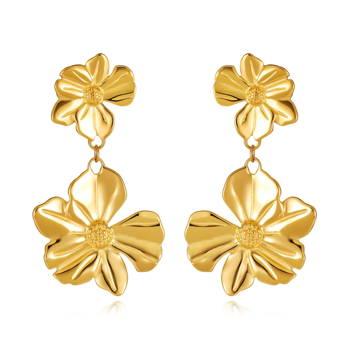 Gold Flower Statement Earrings for Women, Large Chunky Bohomian Summer Beach Floral Earring, Irregular Bold Exaggerated Earrings