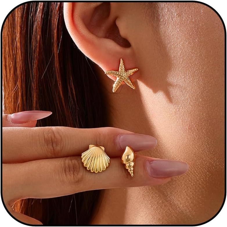 Starfish Shell Earrings for Women Ocean Beachy Jewelry for Tropical Vacation Outfits Beach Accessories Coastal Chic Aesthetics Summer Party Jewelry 2026 Beach Vacation Clothes Dresses Accessories