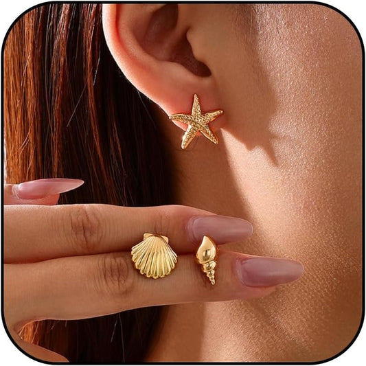 Starfish Shell Earrings for Women Ocean Beachy Jewelry for Tropical Vacation Outfits Beach Accessories Coastal Chic Aesthetics Summer Party Jewelry 2026 Beach Vacation Clothes Dresses Accessories
