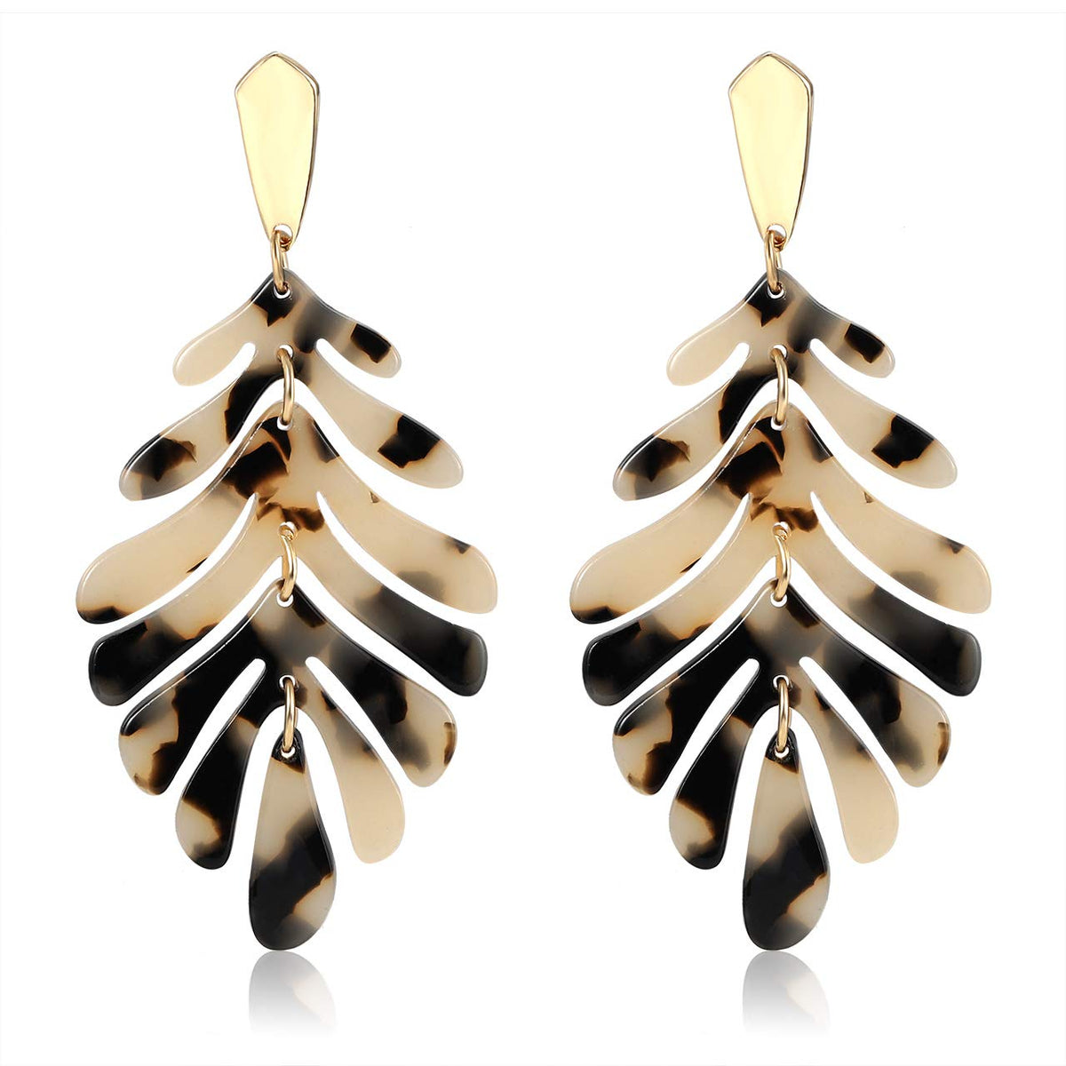Acrylic Pendant necklace Earrings – Long Statement Leaf Charm Necklace Tortoise Resin Palm Leaf Earrings Fashion Necklaces Earrings for Women