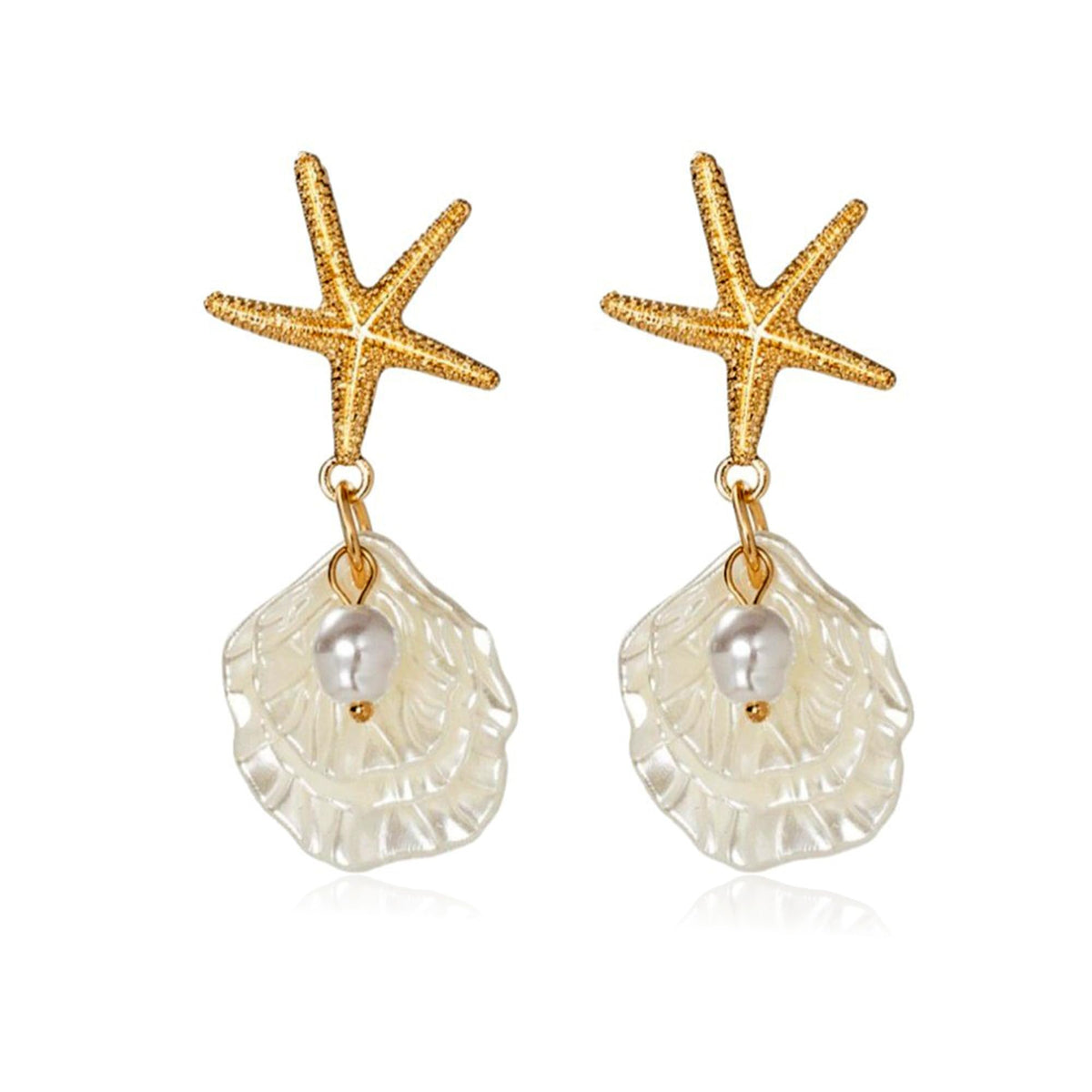 Gold Starfish Earrings Beach Jewelry Pearl Seashell Drop Earrings for Women Boho Summer Ocean Beachy Trendy Vacation Accessories