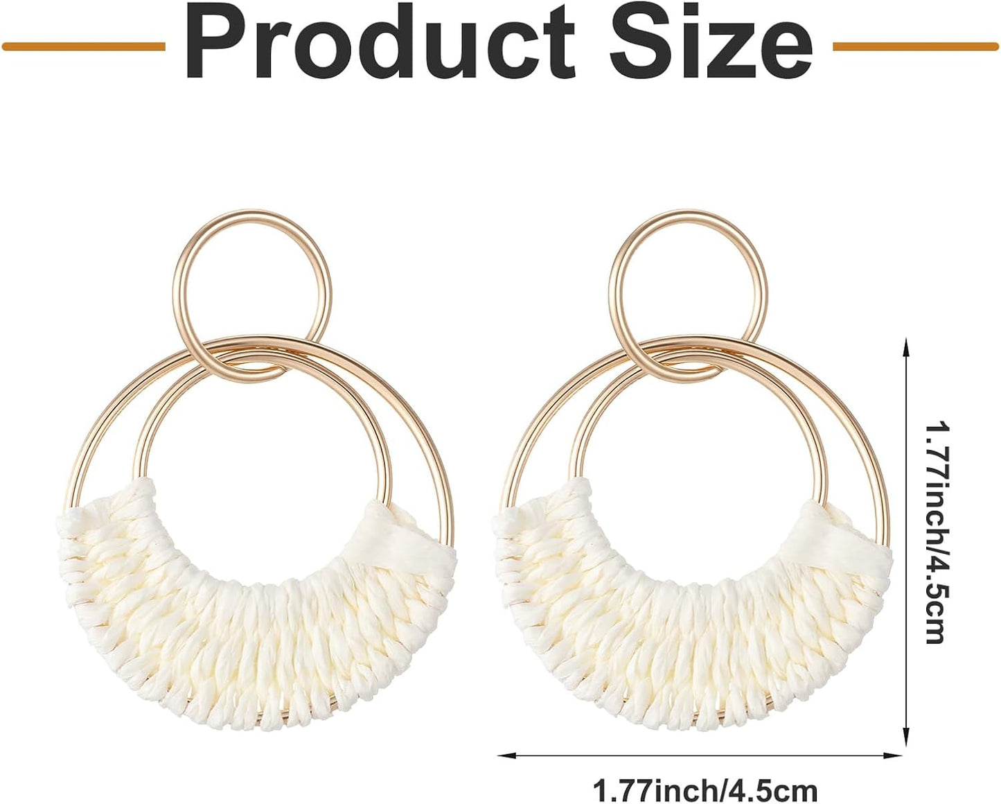 Handmade Raffia Hoop Earrings, Bohemian Rattan Round Drop Earrings | for Women, Lightweight Statement Straw Wicker Dangle Earring, for Summer Beach Vacation Party, Boho Jewelry