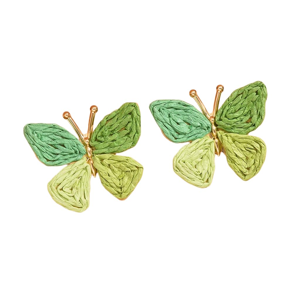 Butterfly Drop Earrings Boho Raffia Rattan Dangle Earrings Bohemian Statement Earrings for Women Cute Summer Beach Vacation Jewelry Gift