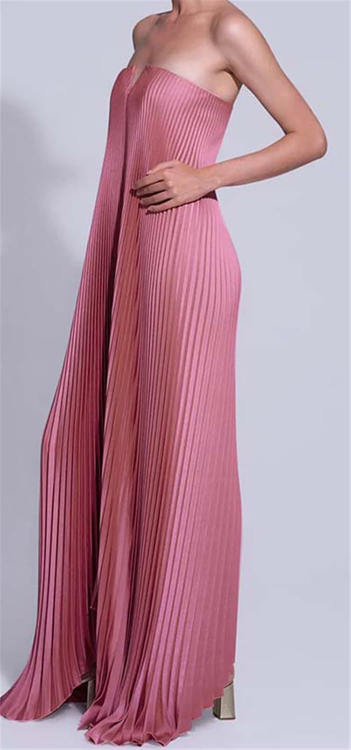 Qikaka Women's Sleeveless Off Shoulder Satin Pleated Ruffles Bodycon Sexy Nightclub Party Dress