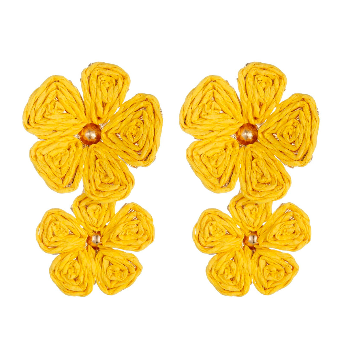 RUOFFETA Raffia Flower Earrings, Raffia Straw Wrapped Flower Drop Dangle Earrings Summer Tropical Beach Jewelry