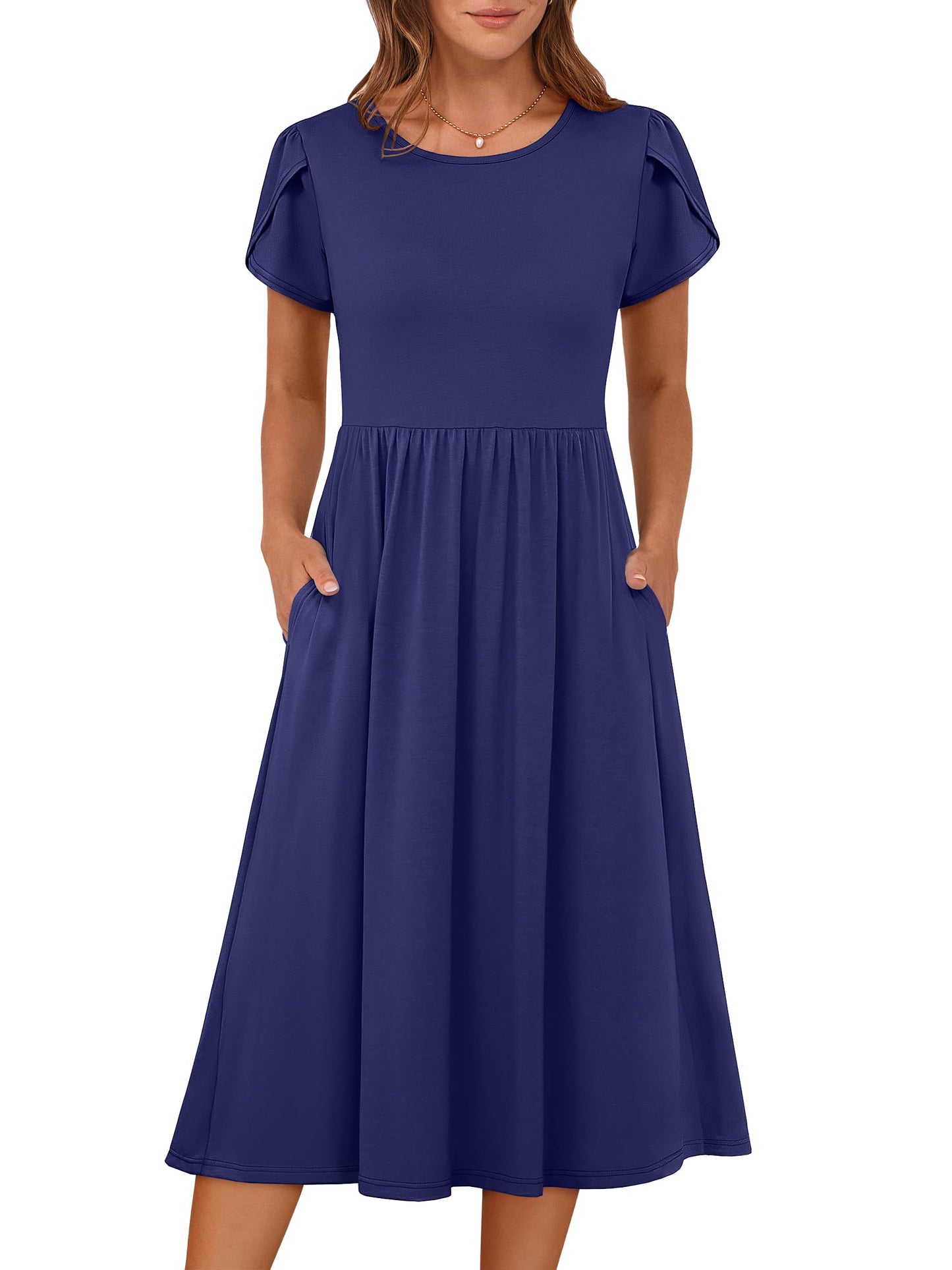 ANRABESS Women's Summer Short Sleeve A-Line Midi Dresses Casual Floral T-Shirt Dresses Flowy Beach Sundress with Pockets