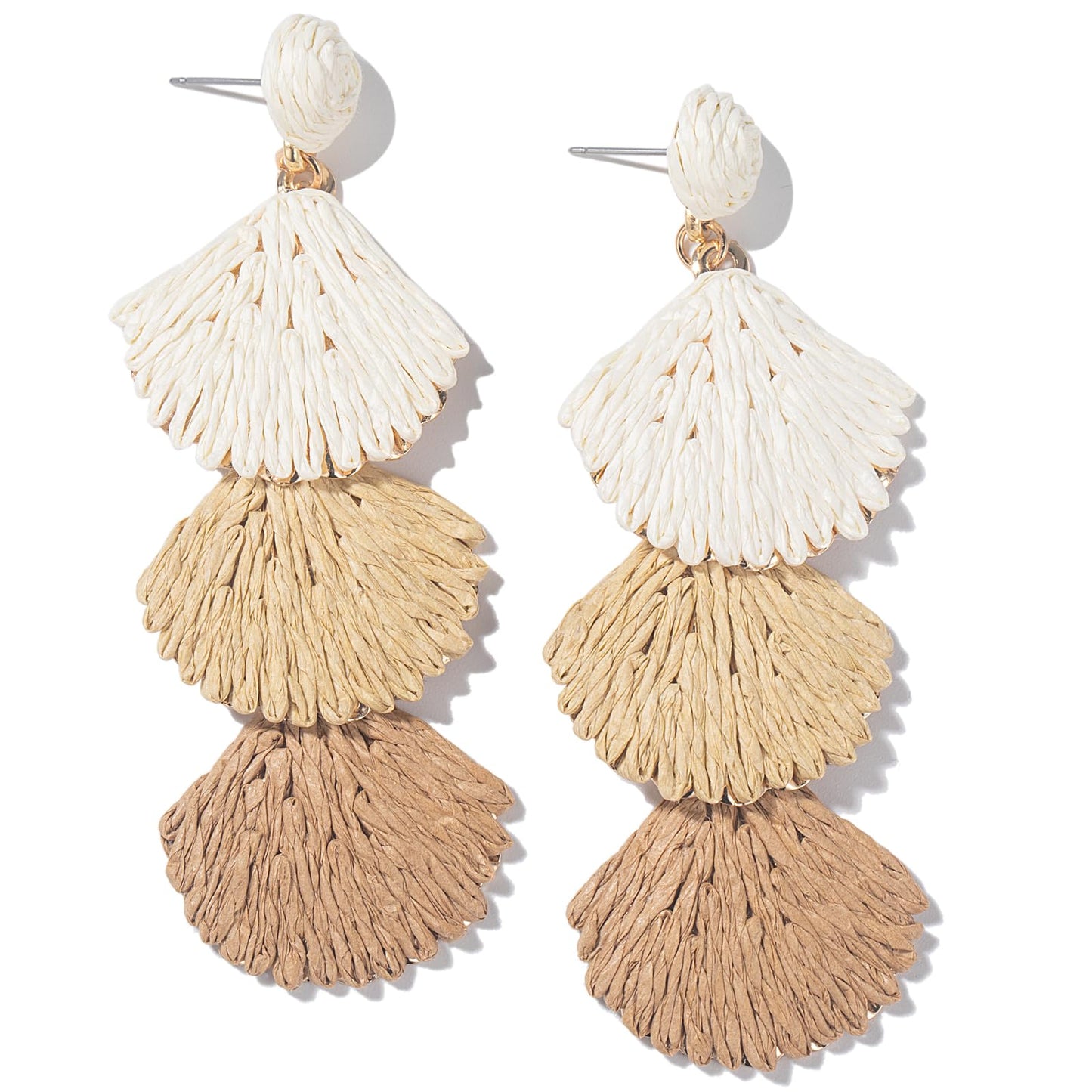 Raffia Starfish Seashell Dangle Drop Earrings Boho Summer Beach Jewelry | Fun Colorful Chunky Statement Long Big Shell Accessories Beachy Tropical Vacation Outfits for Women Trendy