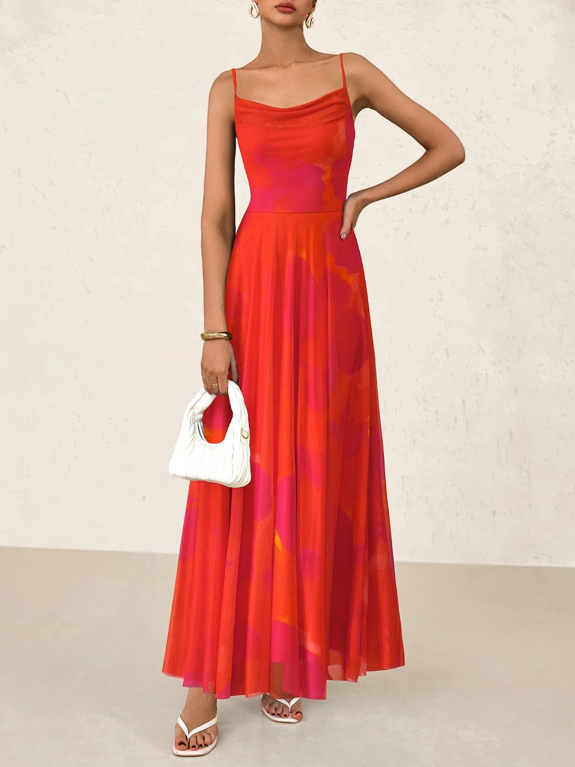 BTFBM Women Summer Maxi Dresses Elegant Wedding Guest Dress | Cowl Neck,Spaghetti Strap,Mesh,Floral,A-Line,Flowy,Party,Cocktail,Homecoming,Graduation,Sundress,Prom,Beach Long Dresses