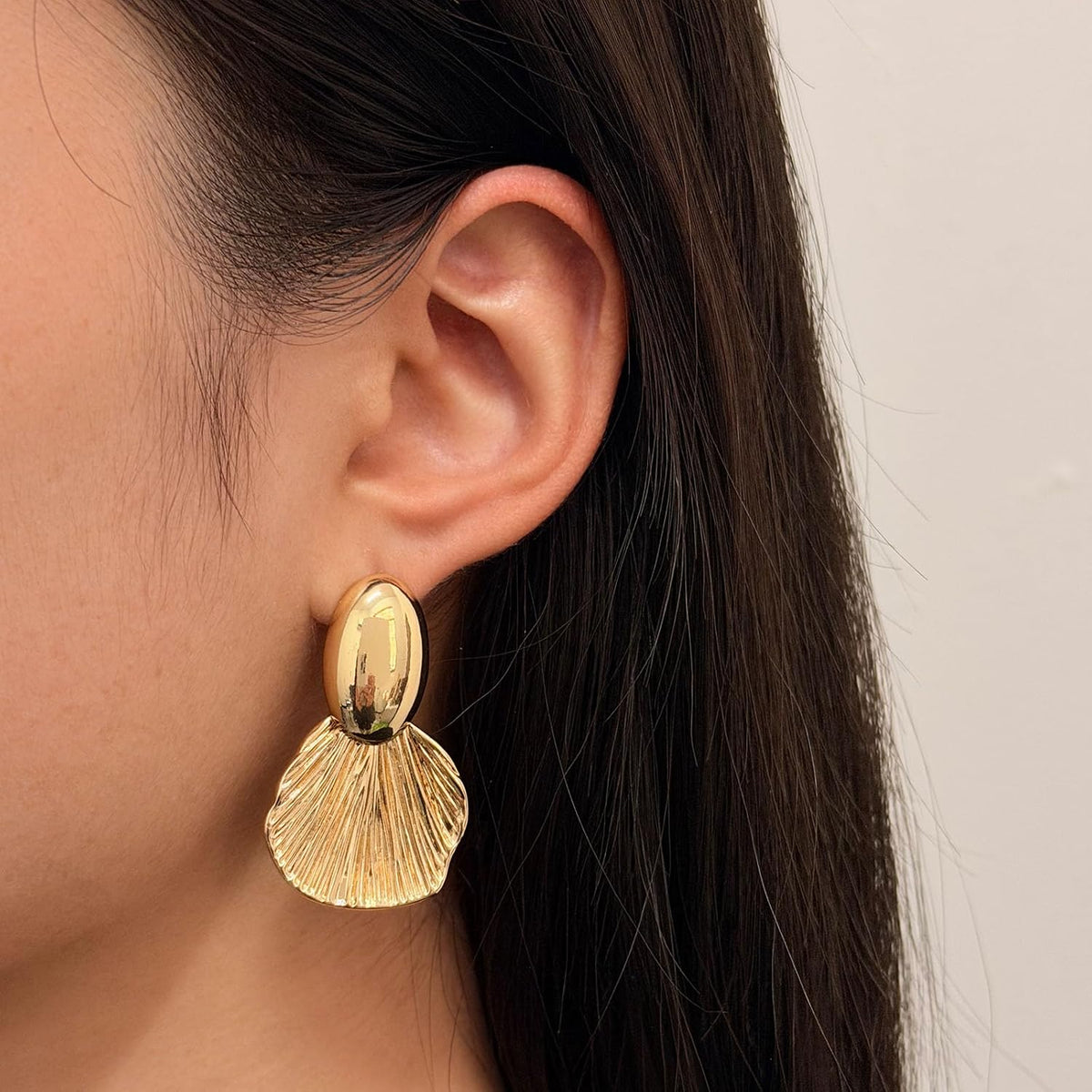 Chunky Gold Earrings for Women 14K Gold Plated Statement Shell Dangle Earrings