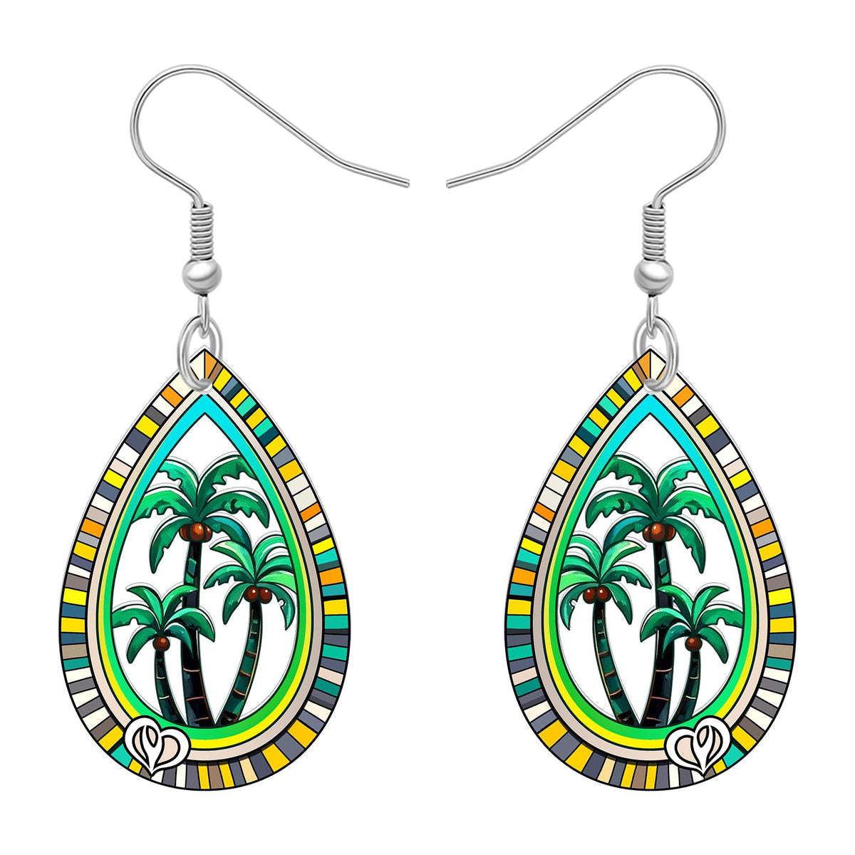 DUOWEI Acrylic Tropical Teardrop Dangle Earrings Beach Gifts for Beach Lovers Women, Hawaiian Palm Tree Statement Beachy Themed Jewelry for Vacation Accessories