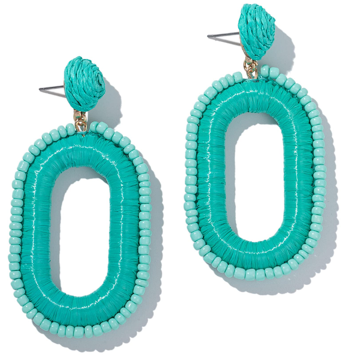 Boho Beaded Raffia Drop Earrings Statement Fun Square Dangle Summer Jewelry | Handmade Colorful Bead Chunky Accessories Big Geometric Dangling Vacation Tropical Bohemian Hawaiian Outfits for Women
