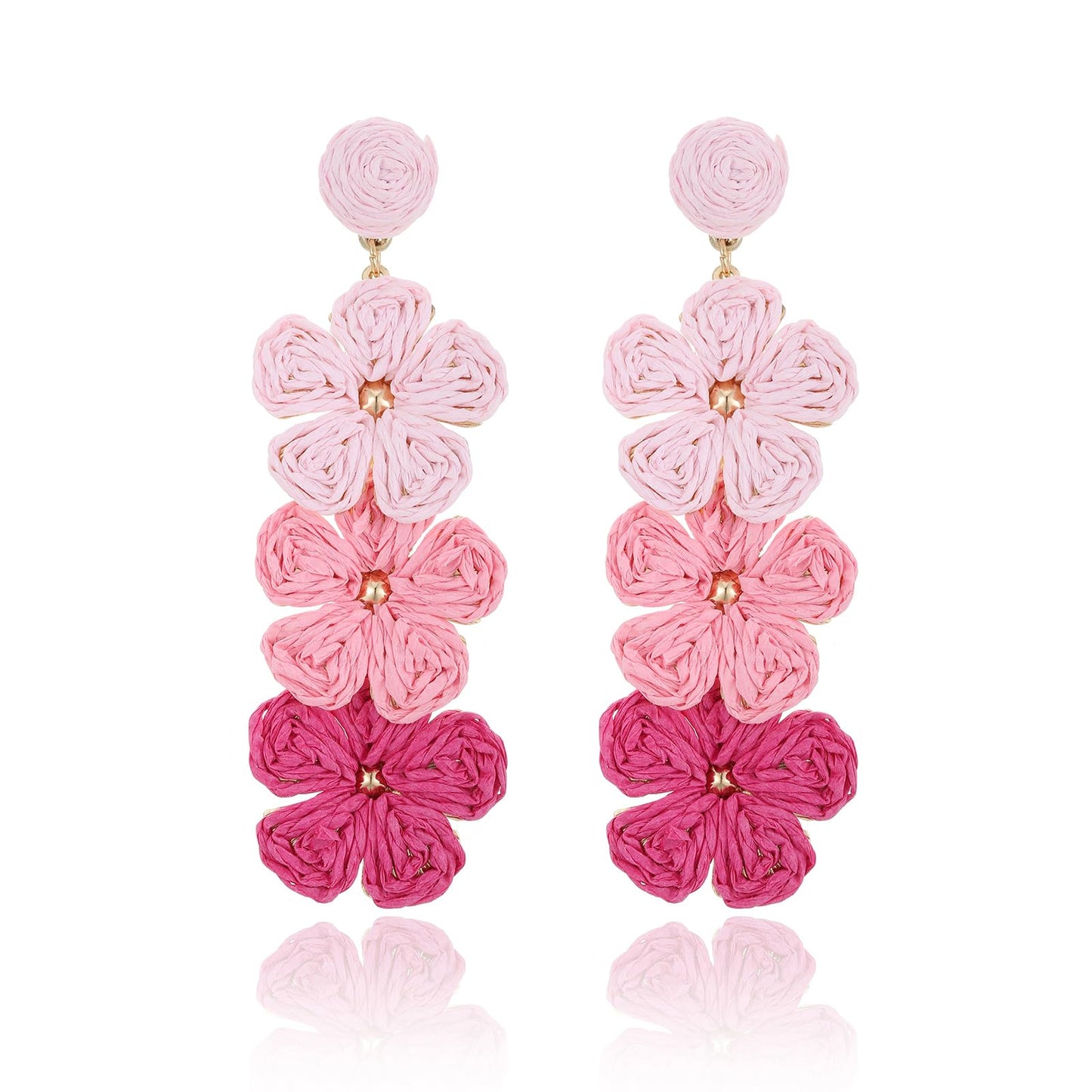 RUOFFETA Raffia Flower Earrings, Raffia Straw Wrapped Flower Drop Dangle Earrings Summer Tropical Beach Jewelry