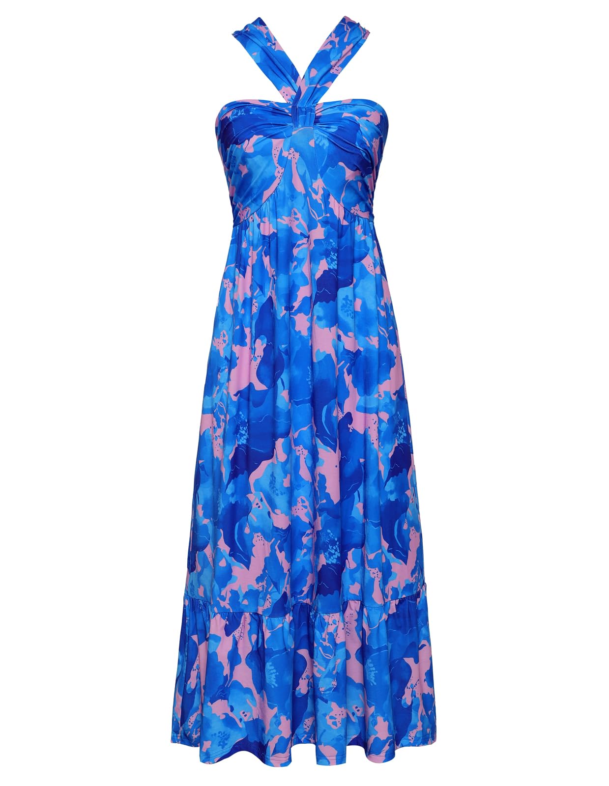 GRACE KARIN Womens Summer Floral Halter Boho Maxi Dresses | 2026 Flowy Criss Cross A Line Long Sundress Casual Tropical Vacation Beach Clothes Wedding Guest Dress With Pocket