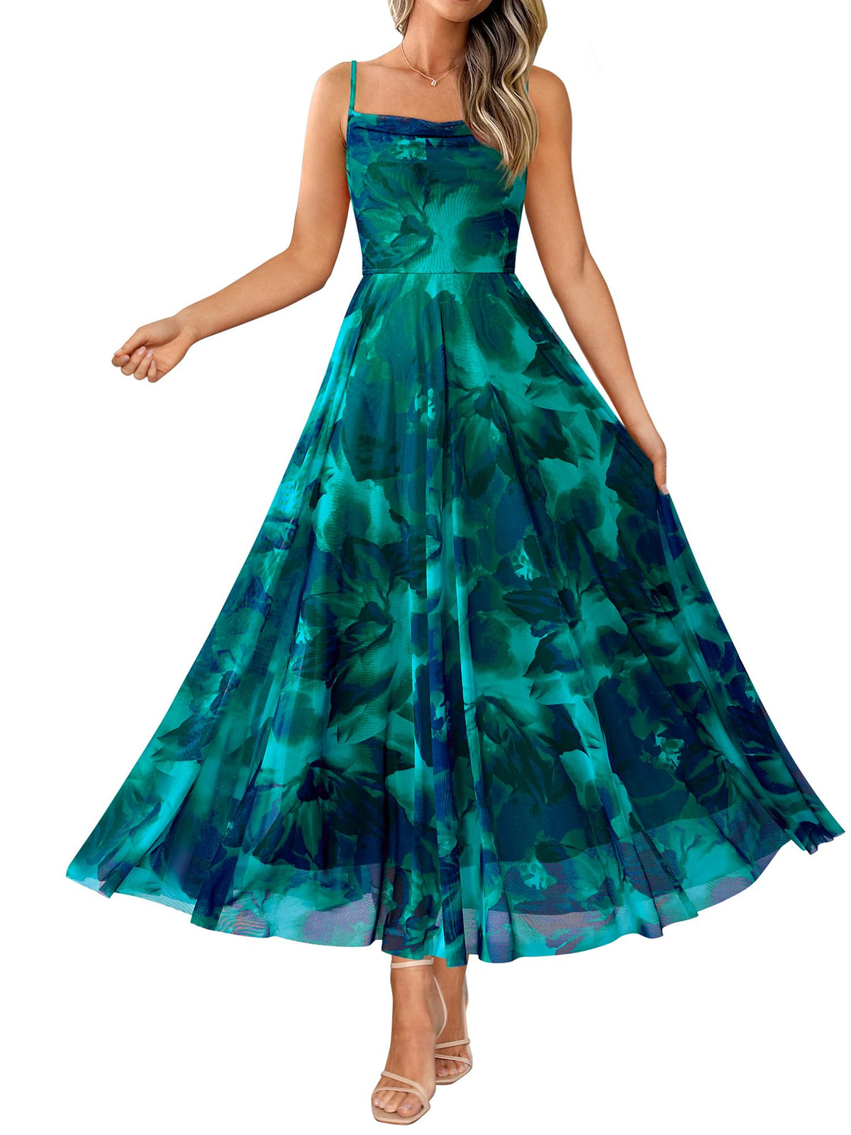 BTFBM Women Summer Maxi Dresses Elegant Wedding Guest Dress | Cowl Neck,Spaghetti Strap,Mesh,Floral,A-Line,Flowy,Party,Cocktail,Homecoming,Graduation,Sundress,Prom,Beach Long Dresses