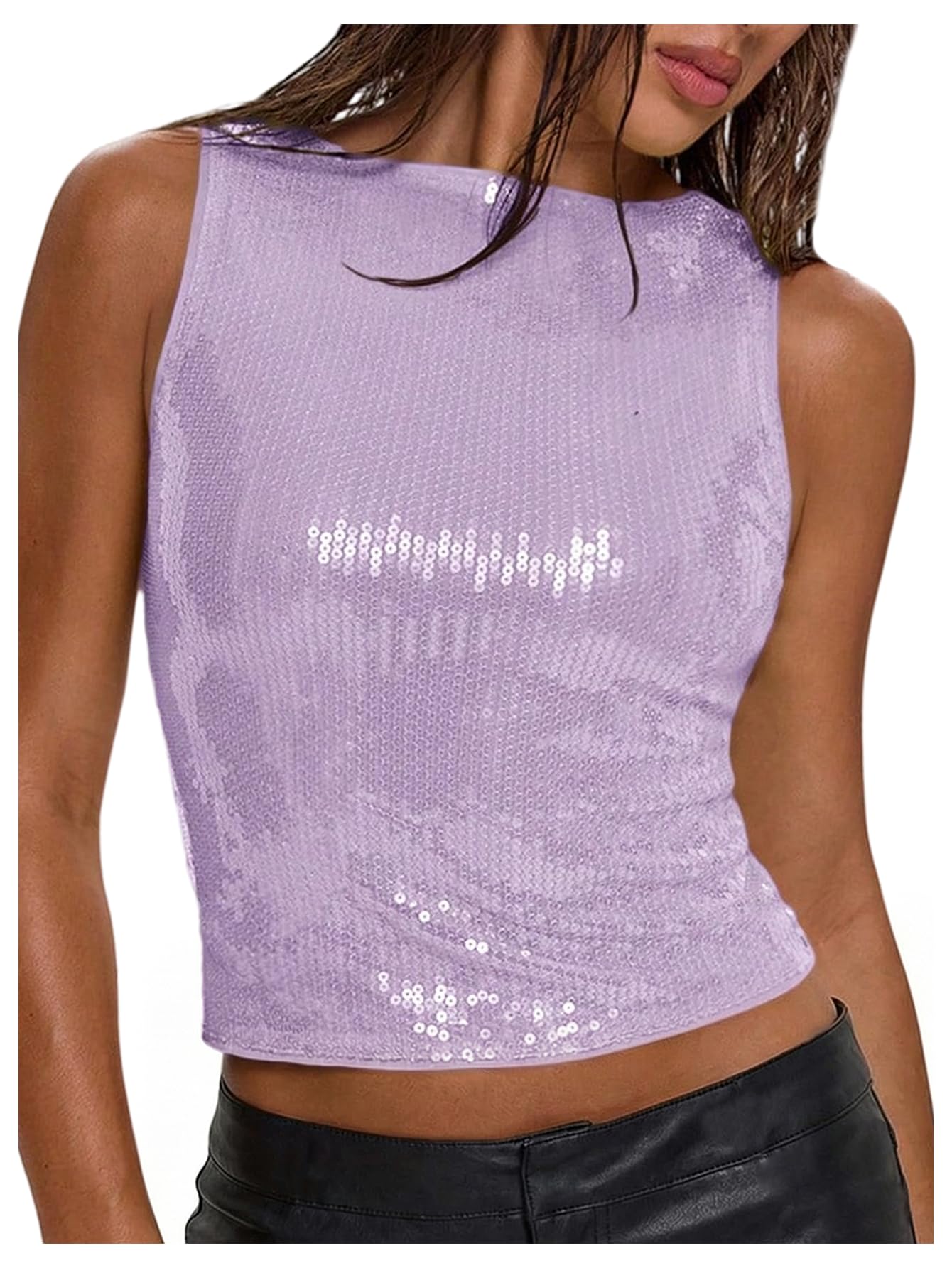 MakeMeChic Women's Sparkly Sequin Tank Tops Going Out Rave Tops | Crop, Y2k, Sleeveless, Music Festival, Clubbing, Country Concert Outfits