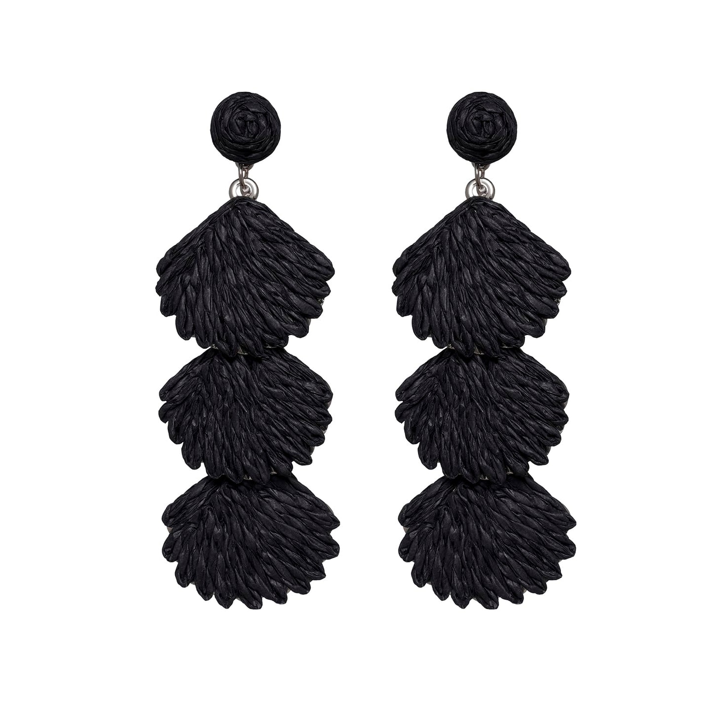 Raffia Dangle Earrings for Women - Boho Statement Rattan Drop Jewelry with Shell Design, Lightweight Summer Beach Trendy Accessories