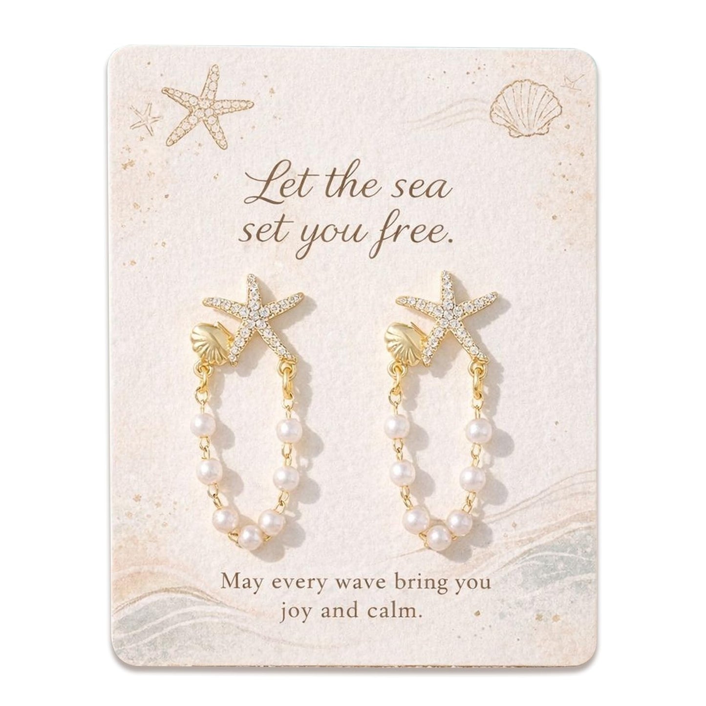 Starfish Earrings for Women Vacation Earrings Gold Pearl Sea Shell Dangle Beach Summer Ocean Jewelry Gifts Coastal Style