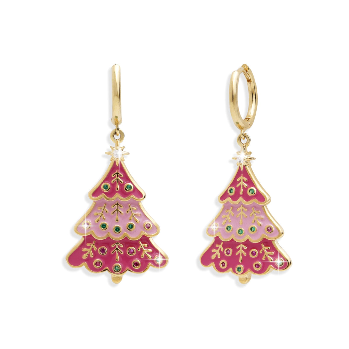 Jean Beau Gold Hoop Dangle Earrings for Women, Trendy Dainty Rhinestone CZ Christmas Tree Clover Starfish Drop Earrings Fashion Holiday Party Jewelry Gift