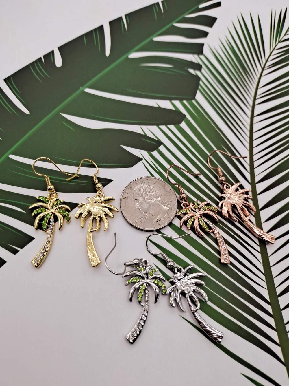 Crystal Beach Palm Tree Dangle Earrings Tropical Jewelry for Women