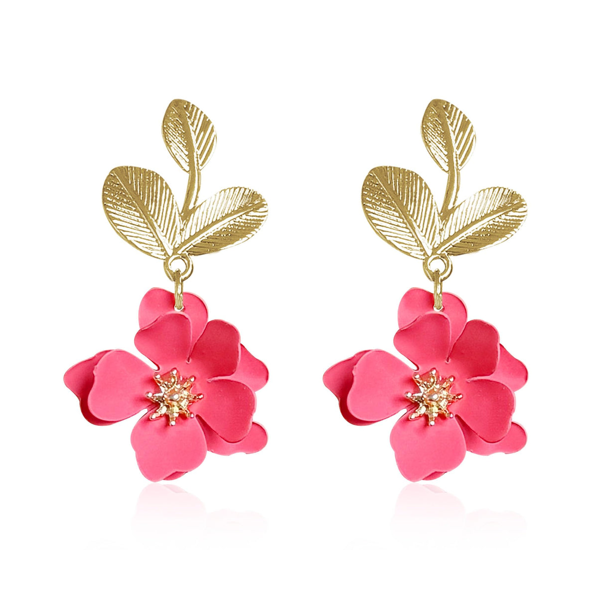Boho Flower Earrings for Women Cute Dangle Drop Gold Leaf Floral Studs Hook Statement Jewelry Sweet Earrings
