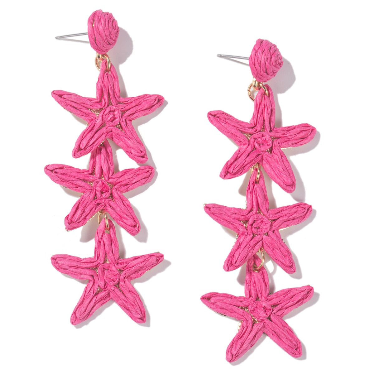 Raffia Starfish Seashell Dangle Drop Earrings Boho Summer Beach Jewelry | Fun Colorful Chunky Statement Long Big Shell Accessories Beachy Tropical Vacation Outfits for Women Trendy