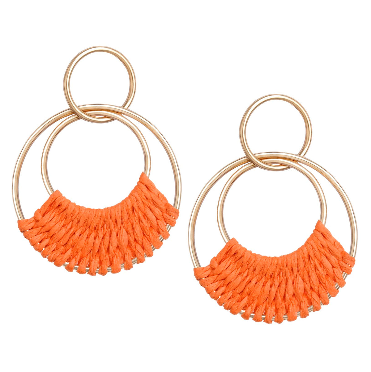 Raffia Hoop Earrings for Women Fun Boho Summer Beach Earrings Lightweight Handmade Straw Wicker Rattan Dangle Earrings Statement Geometric Round Drop Earrings
